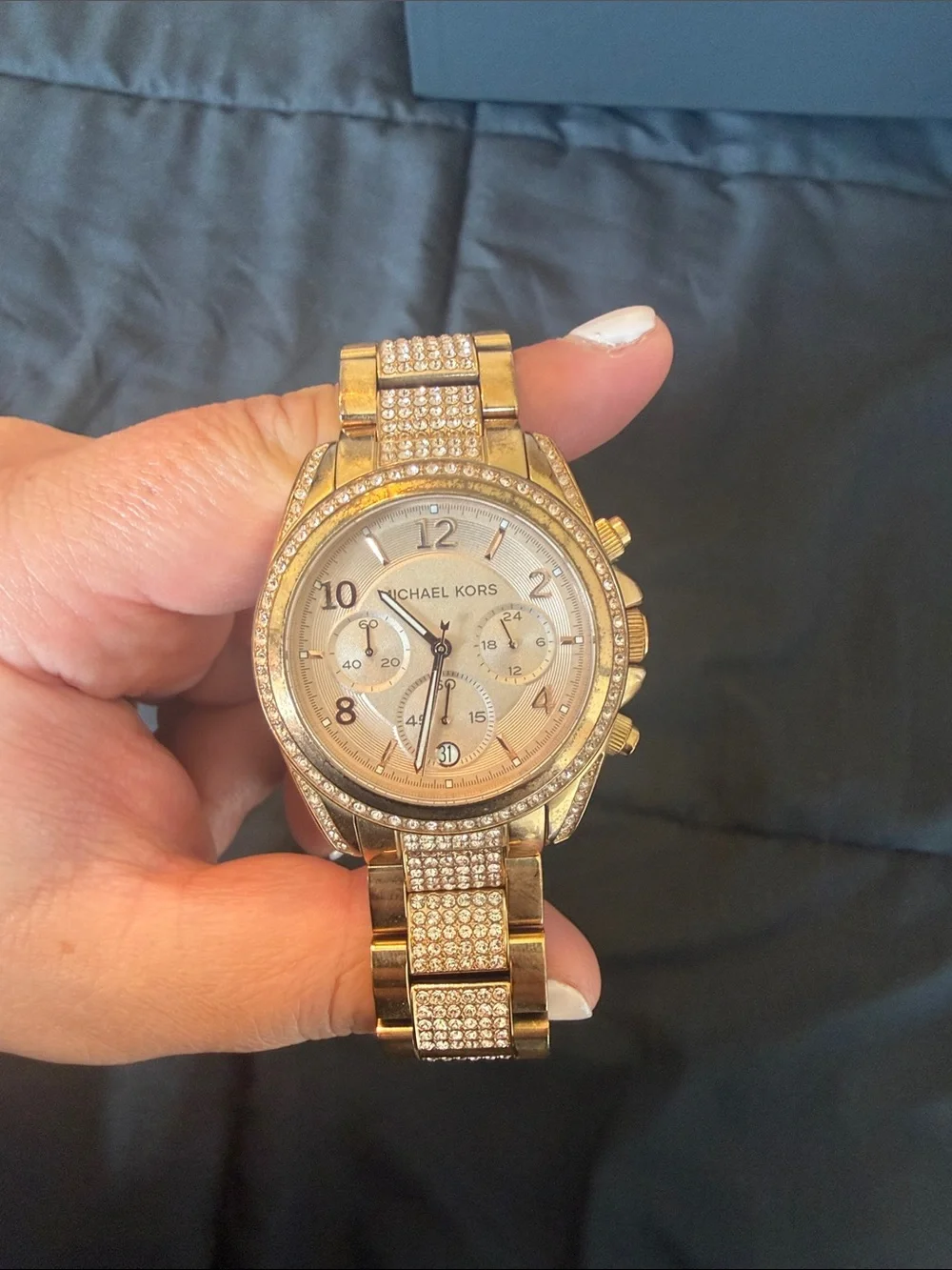 Michael Kors Gold-Tone Crystal Bracelet Chronograph Watch